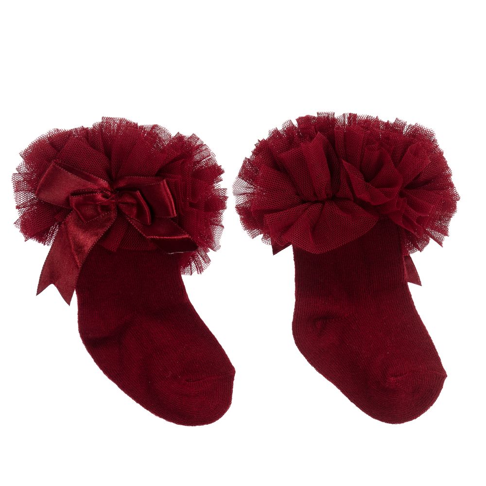 Beau KiD - Girls Red Cotton Ruffle Socks | Childrensalon