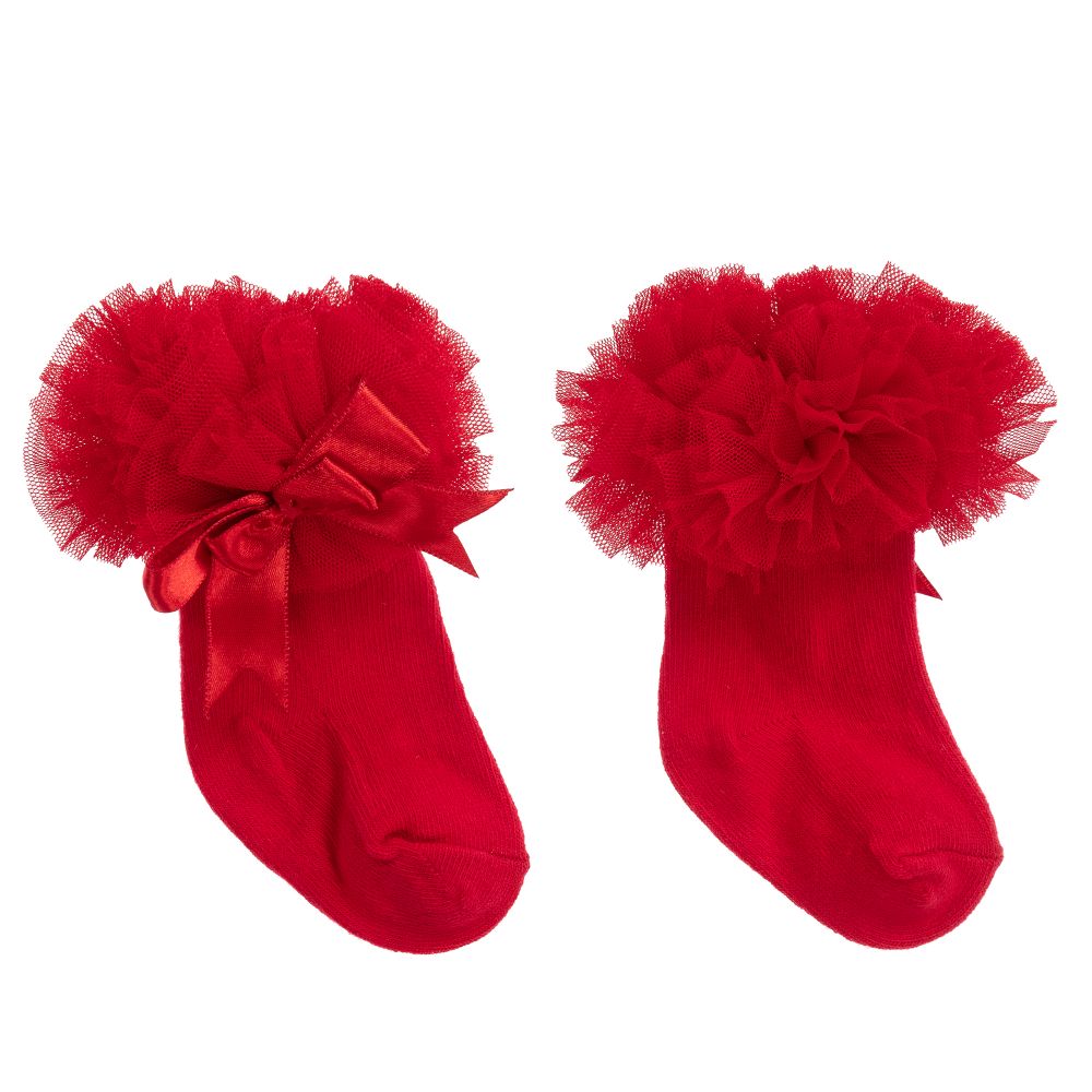 Beau KiD - Chaussettes rouges en coton à froufrous Fille | Childrensalon