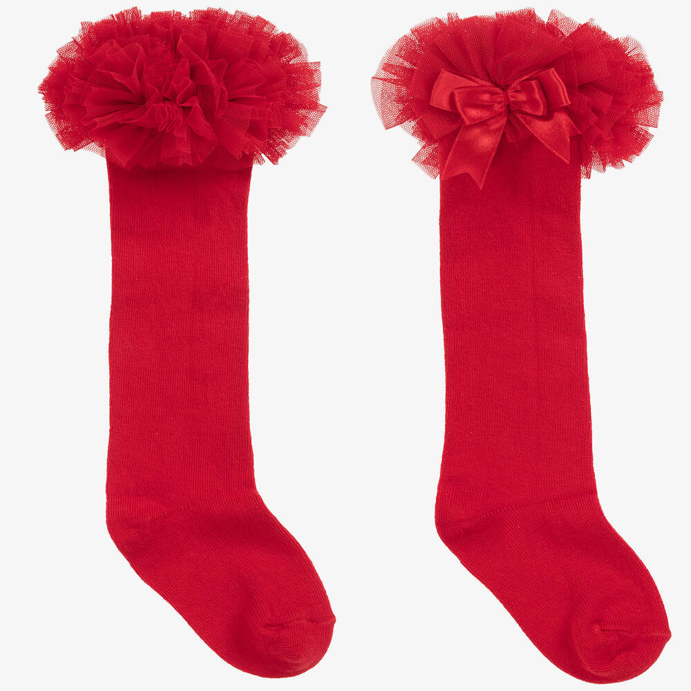 Beau KiD - Girls Red Cotton & Tulle Socks | Childrensalon