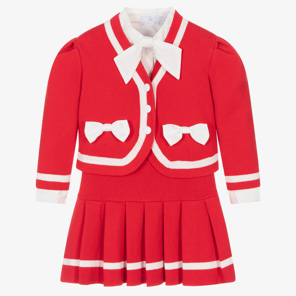 Beau KiD - Girls Red Knitted Skirt Set | Childrensalon