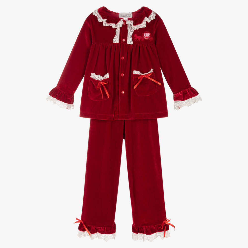 Beau KiD - Girls Red Velvet Pyjamas | Childrensalon