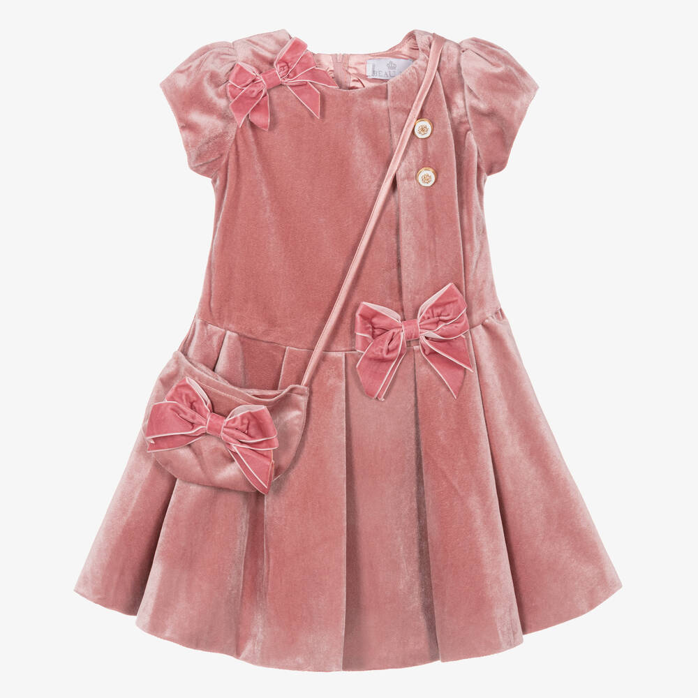 Beau KiD - طقم فستان وحقيبة مخمل لون زهري | Childrensalon