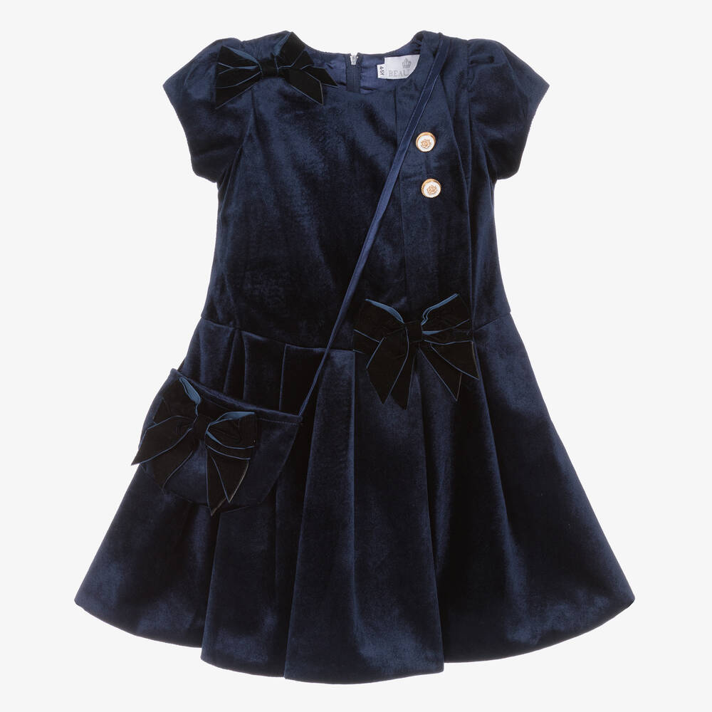 Beau KiD - طقم فستان وحقيبة مخمل لون كحلي | Childrensalon