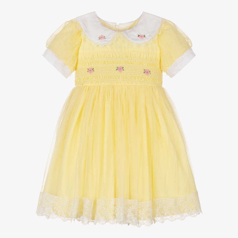 Beau KiD - فستان مطرز سموكينغ قطن لون أصفر | Childrensalon
