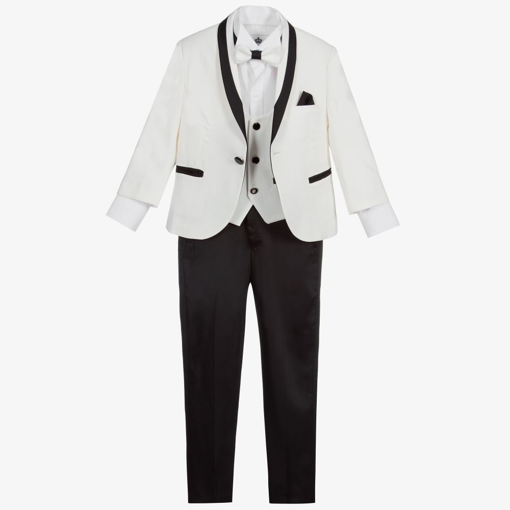 Beau KiD - بدلة لون عاجي وأسود مع قميص قطن لون أبيض - 5 قطع  | Childrensalon