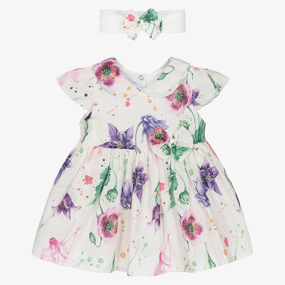 Beau KiD - Кремовый комплект с хлопковым платьем в цветочек | Childrensalon