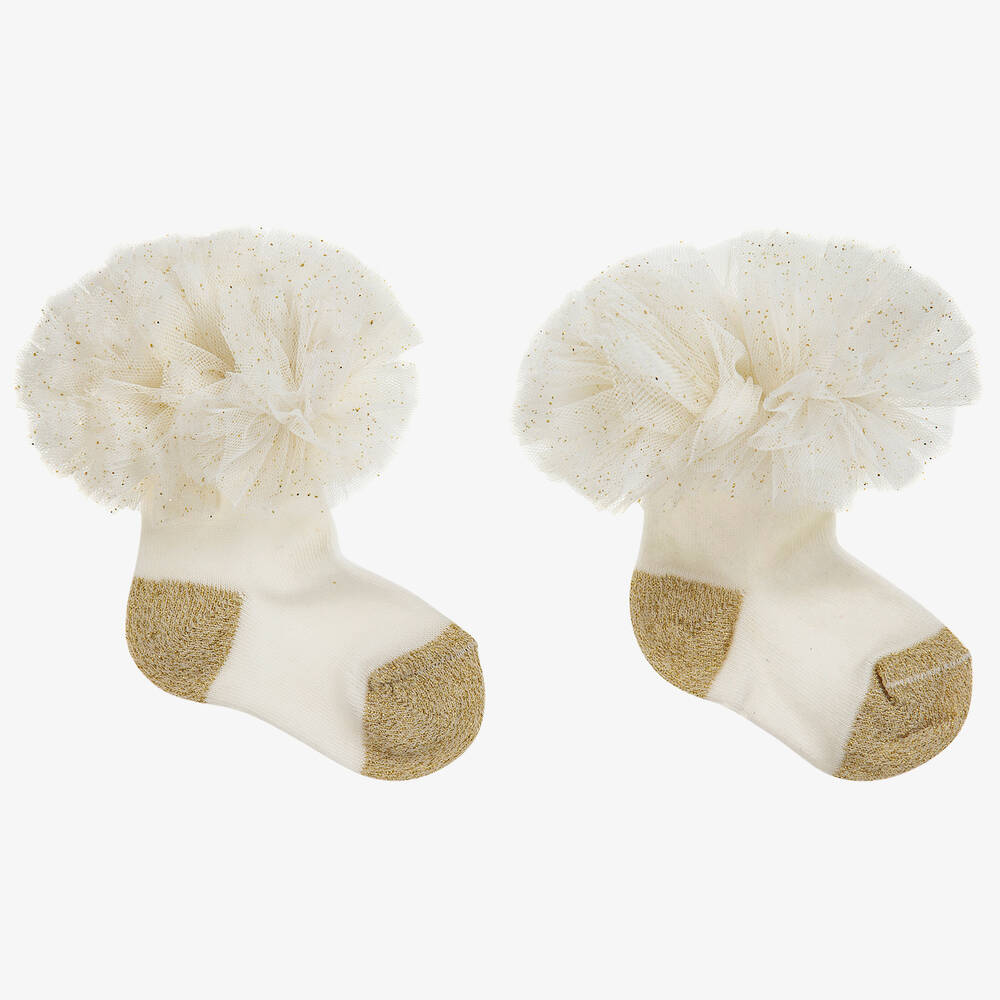 Beau KiD - Ivory Cotton & Tulle Socks | Childrensalon