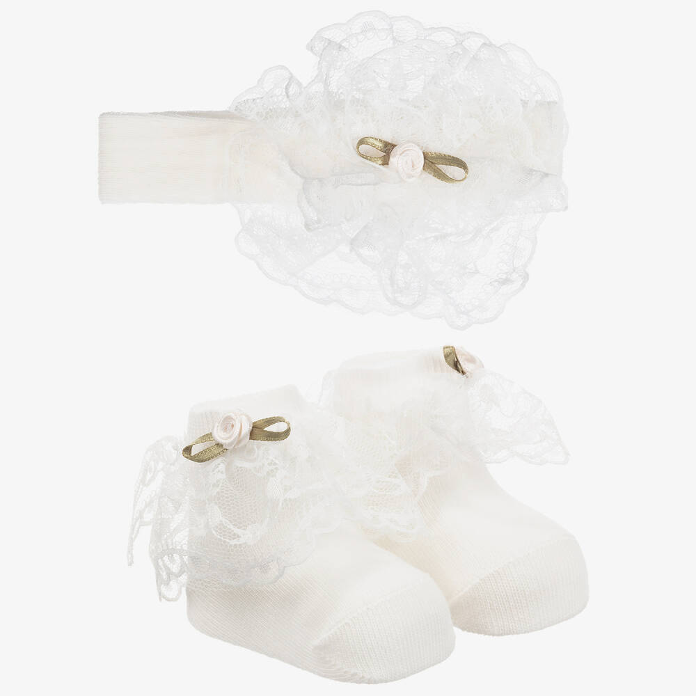 Beau KiD - Ivory Headband & Socks Set | Childrensalon