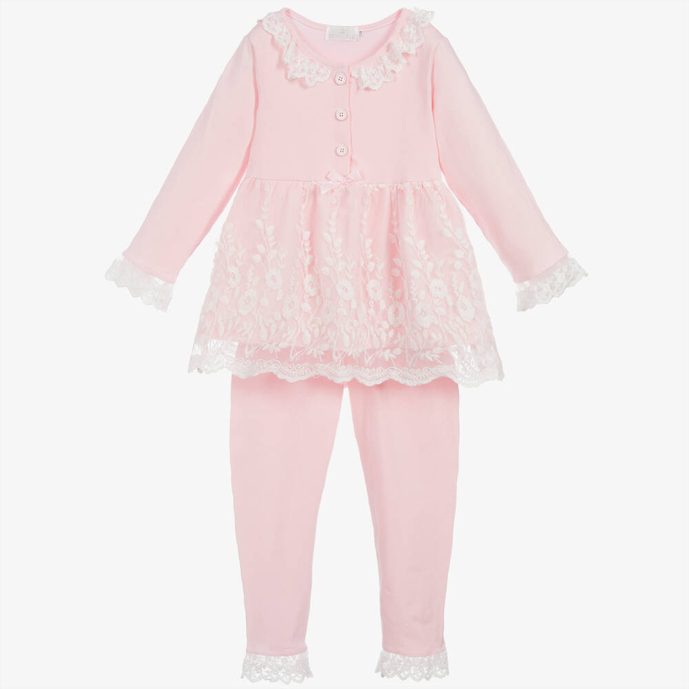 Beau KiD - Pyjama rose en coton et en dentelle | Childrensalon