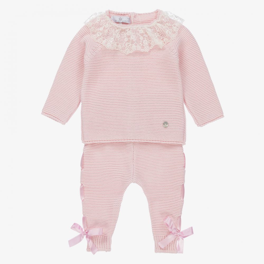 Beau KiD - Pink Knit Baby Trouser Set | Childrensalon