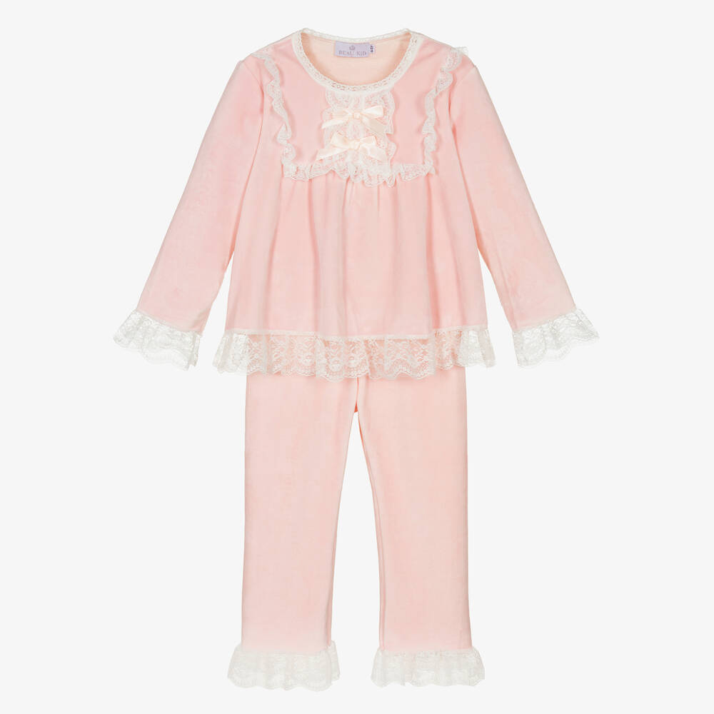 Beau KiD - Rosa Velours-Schlafanzug  | Childrensalon