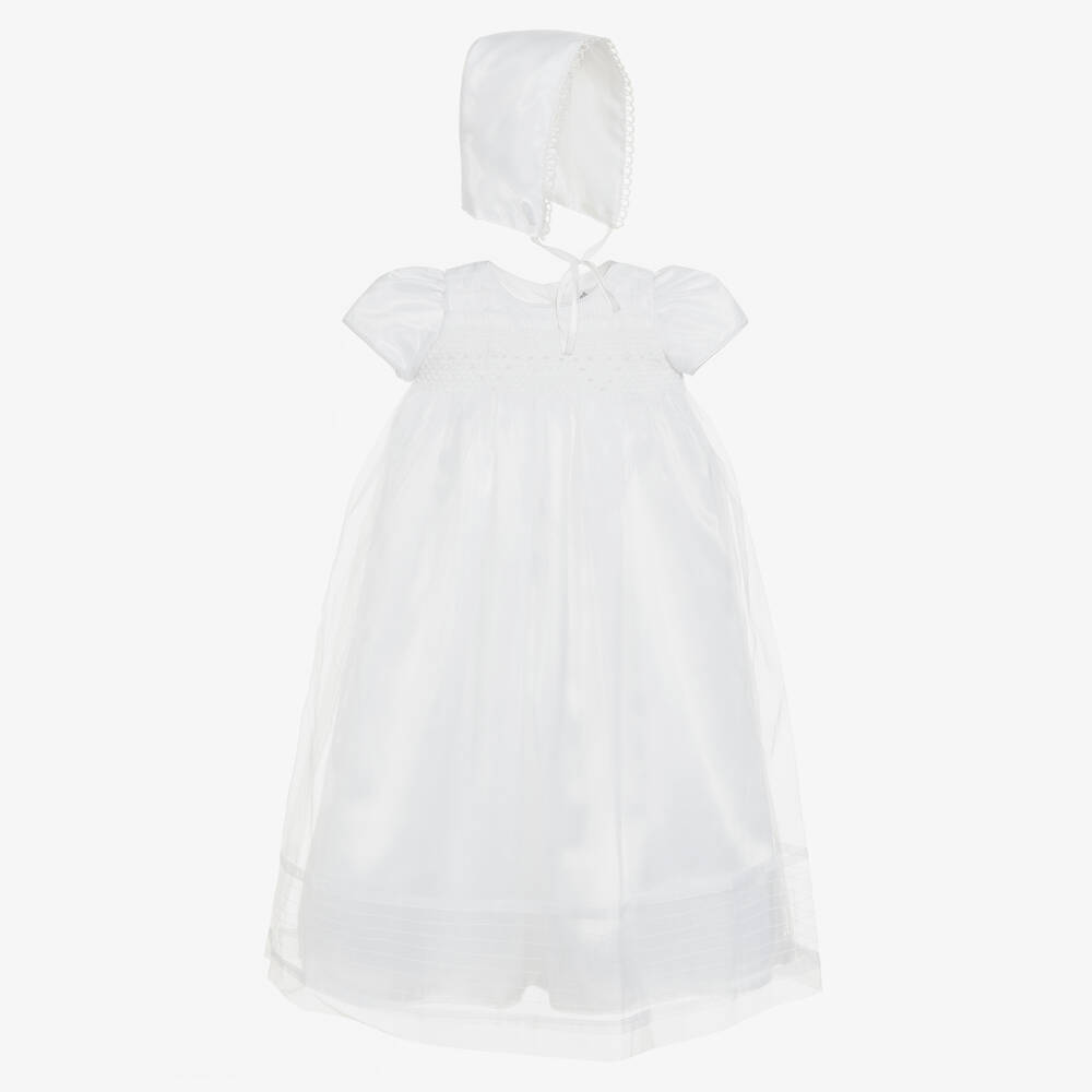 Beau KiD - فستان و بونيه أورغانزا لون أبيض للمولدات | Childrensalon