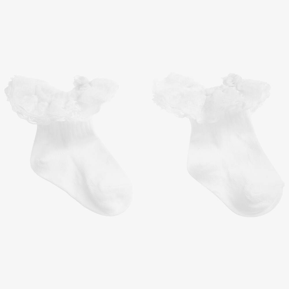 Beau KiD - White Cotton Socks with Lace | Childrensalon