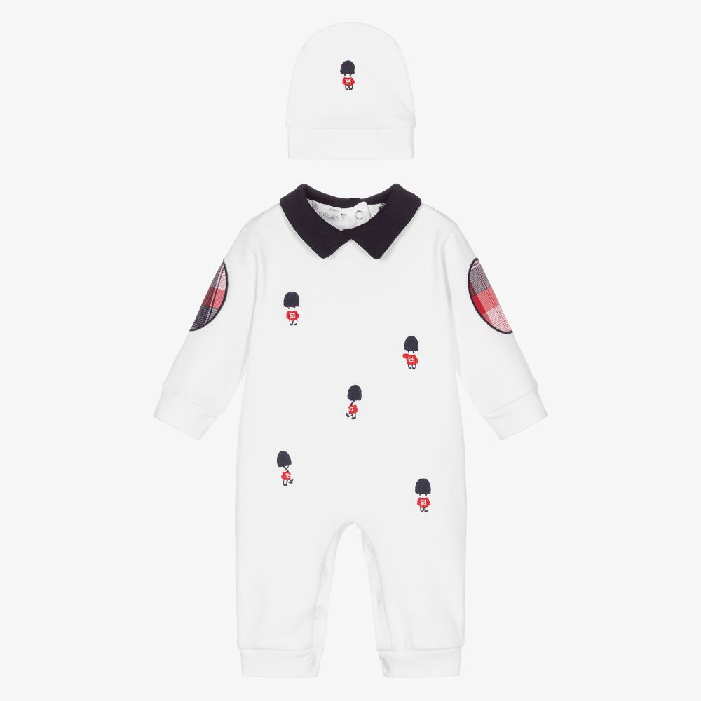 Beau KiD -  أفرول رومبر وقبعة قطن جيرسي لون أبيض للمواليد | Childrensalon