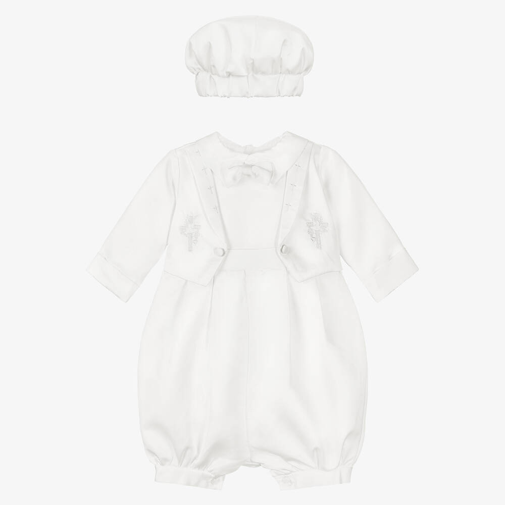 Beau KiD - White Satin Ceremony Babysuit & Hat Set | Childrensalon