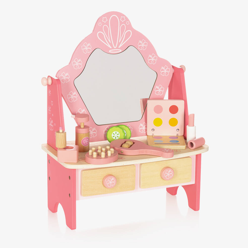 Bigjigs - Girls Pink Wooden Vanity Play Set (48cm) | Childrensalon