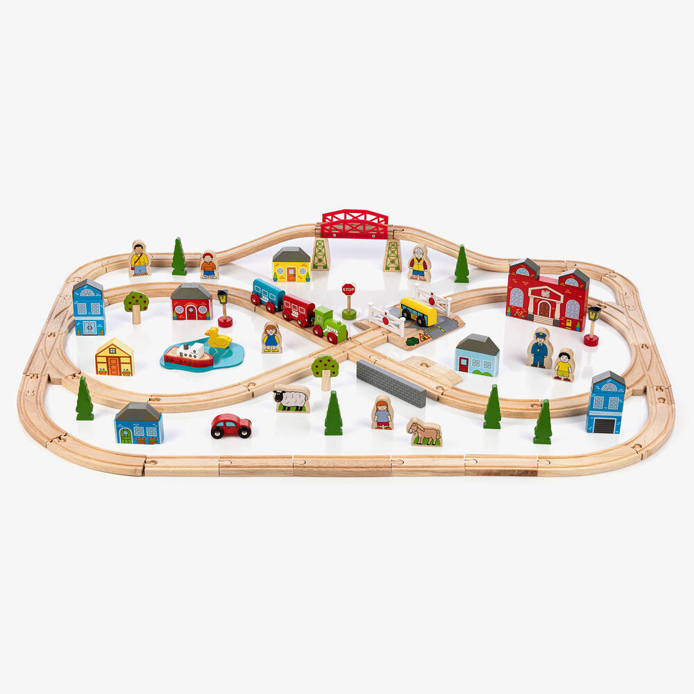 Bigjigs - Wooden Town & Country Train Set (102cm) | Childrensalon
