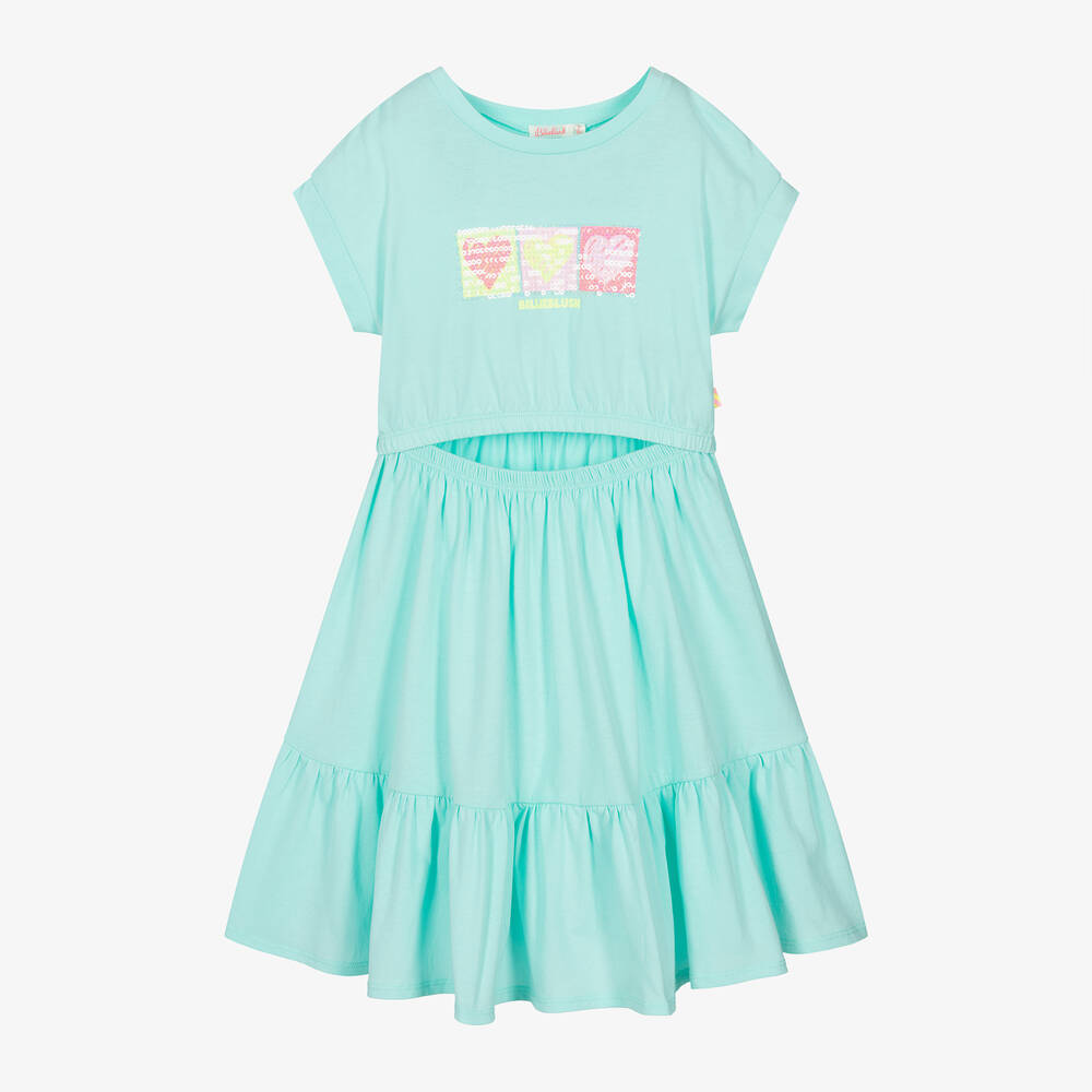 Billieblush - Girls Aqua Blue Cotton Jersey Dress | Childrensalon