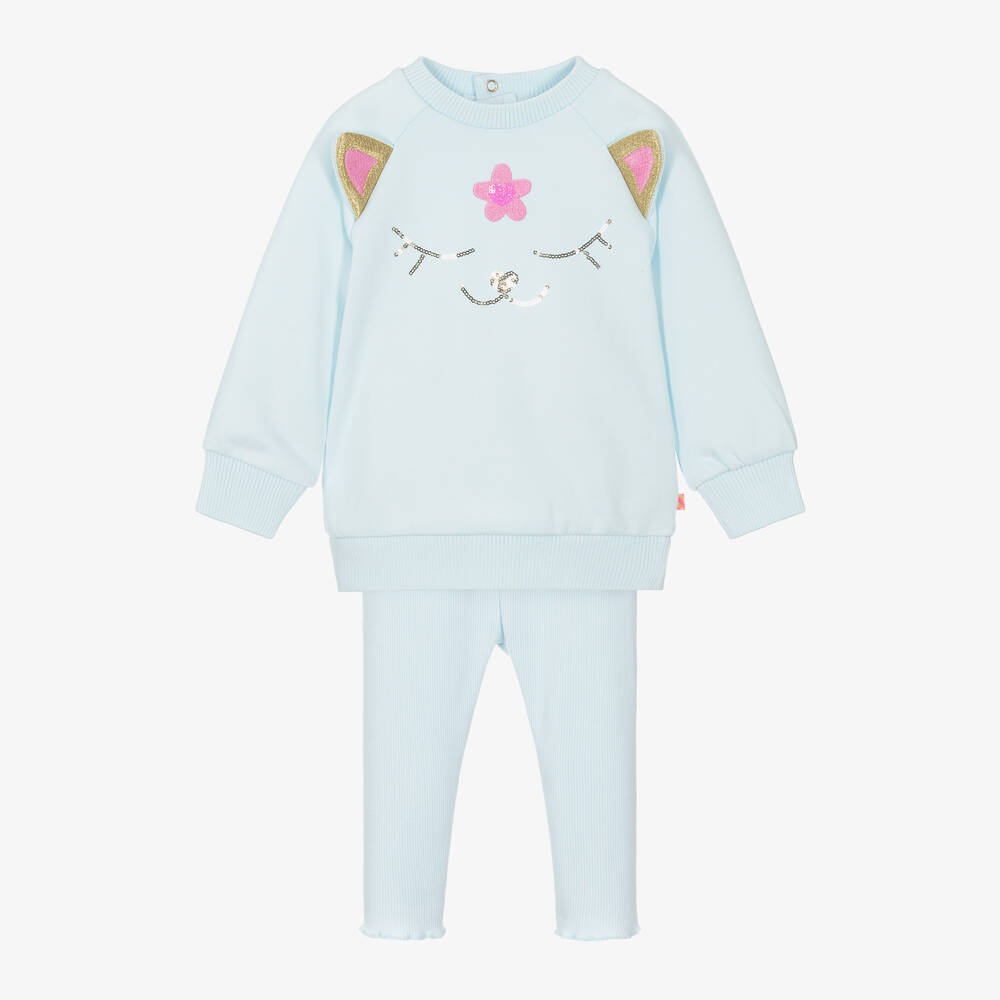 Billieblush - Girls Blue Cotton Cat Leggings Set | Childrensalon