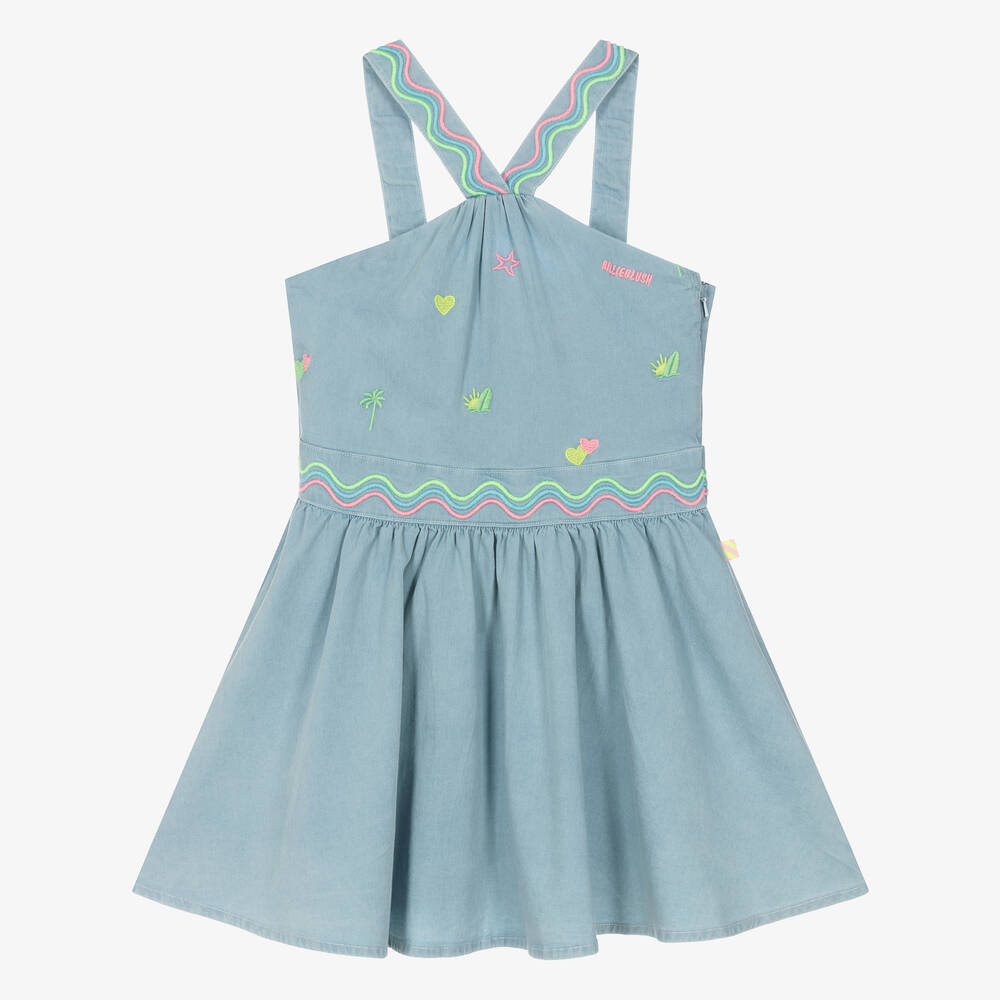 Billieblush - Girls Blue Cotton Embroidered Dress | Childrensalon
