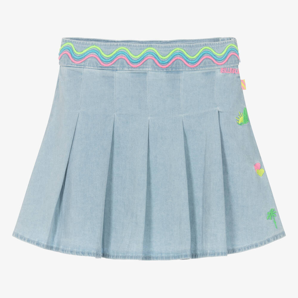 Billieblush - Girls Blue Cotton Embroidered Skirt | Childrensalon