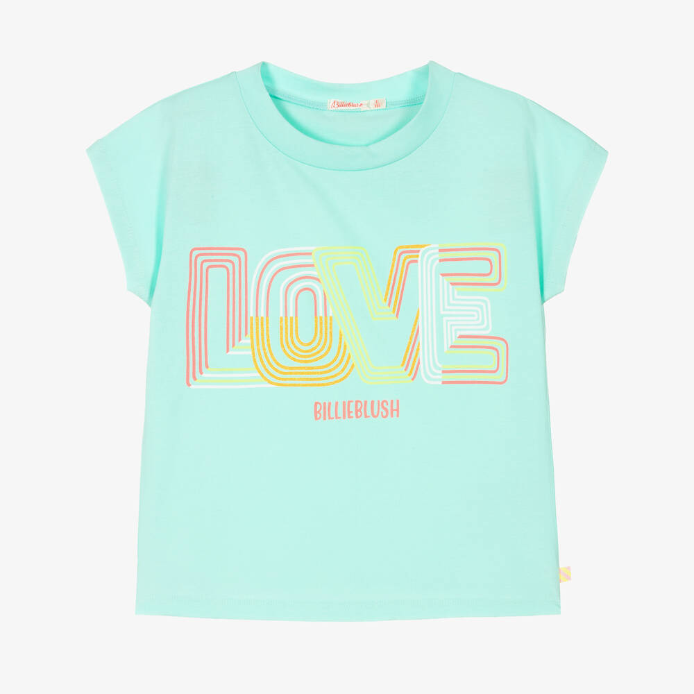 Billieblush - Girls Blue Cotton Love T-Shirt | Childrensalon