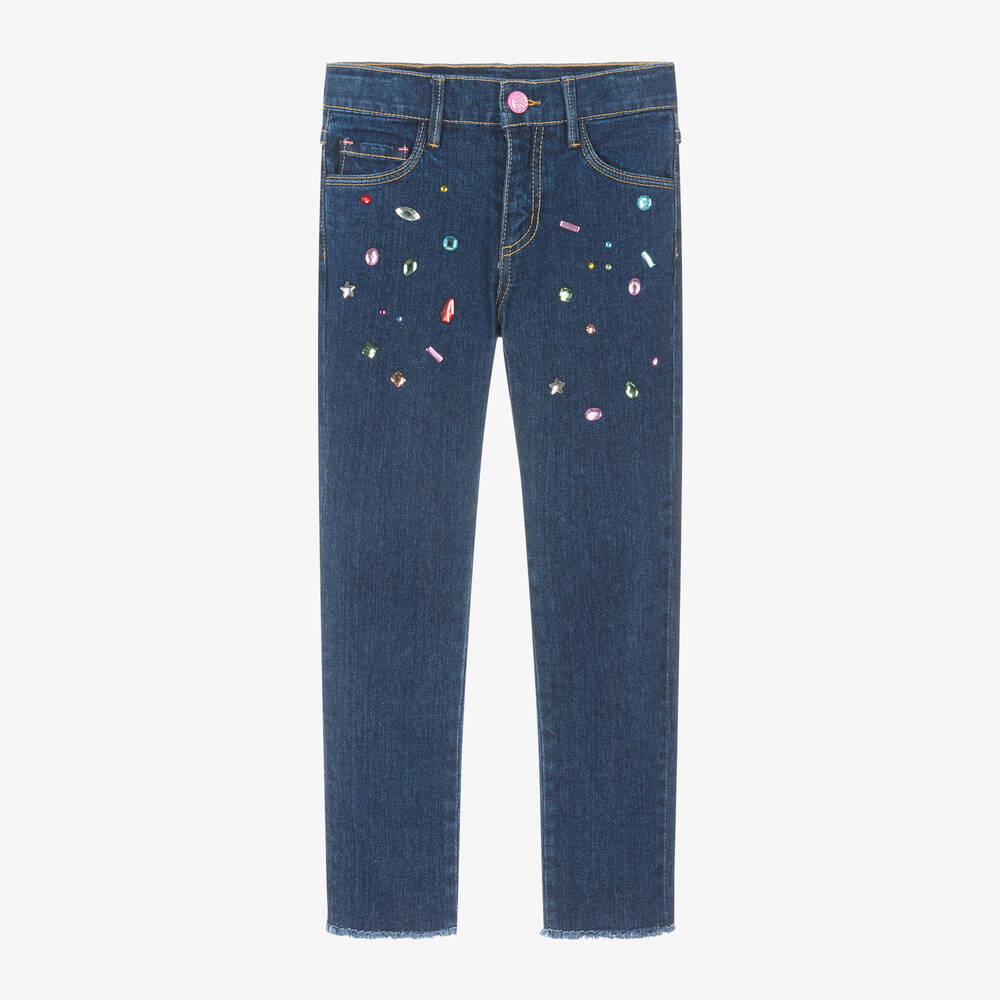 Billieblush - Girls Blue Denim Bejewelled Jeans | Childrensalon