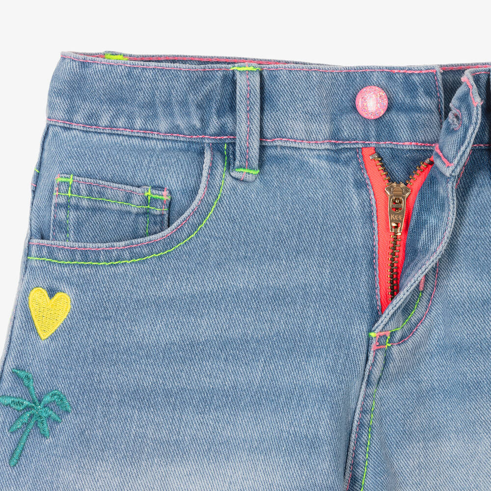 Billieblush - Girls Blue Denim Embroidered Shorts | Childrensalon