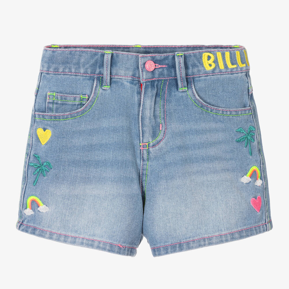 Shop Billieblush Girls Blue Denim Embroidered Shorts