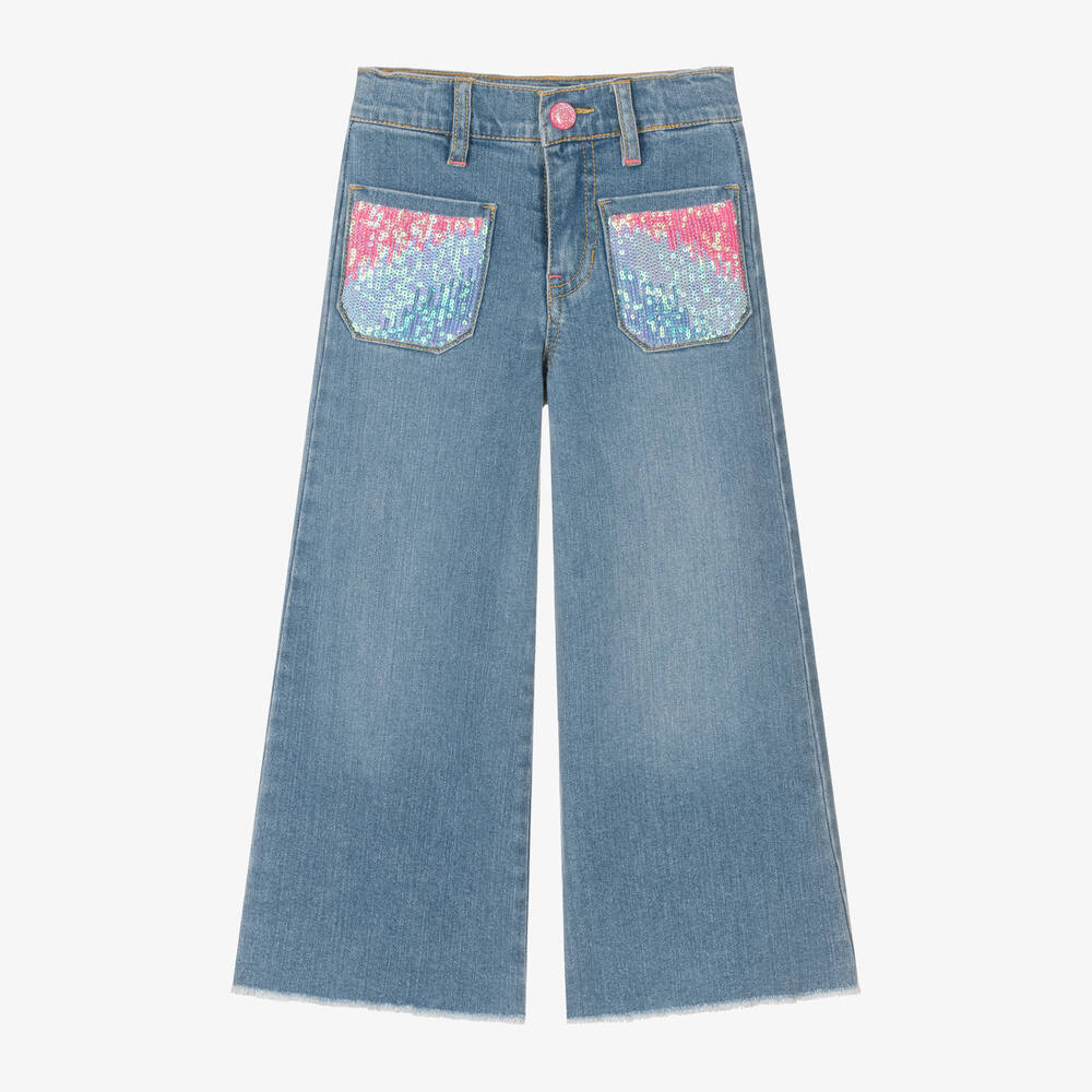 Billieblush - Girls Blue Denim Sequin Pocket Jeans | Childrensalon