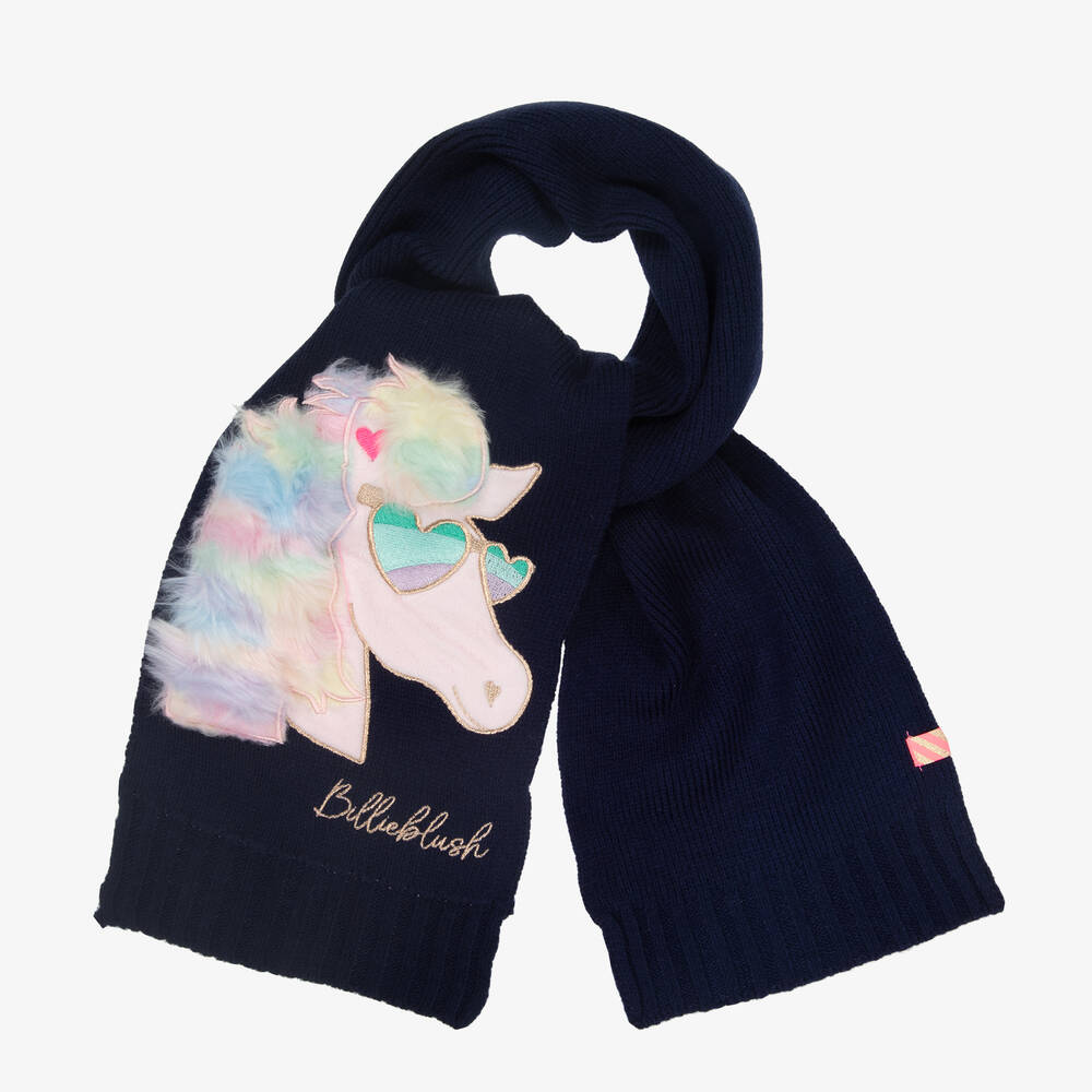 Billieblush - Girls Blue Knitted Unicorn Scarf  | Childrensalon