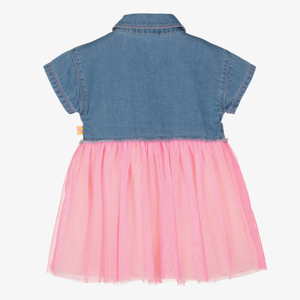 Billieblush - Girls Blue & Pink Denim Tulle Dress | Childrensalon