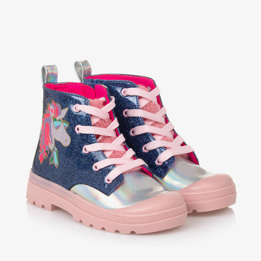 Billieblush - Girls Blue Unicorn High-Top Trainers | Childrensalon