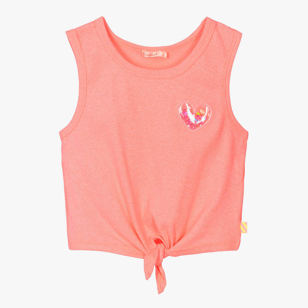 Billieblush - Girls Glittery Neon Pink Jersey Vest Top | Childrensalon