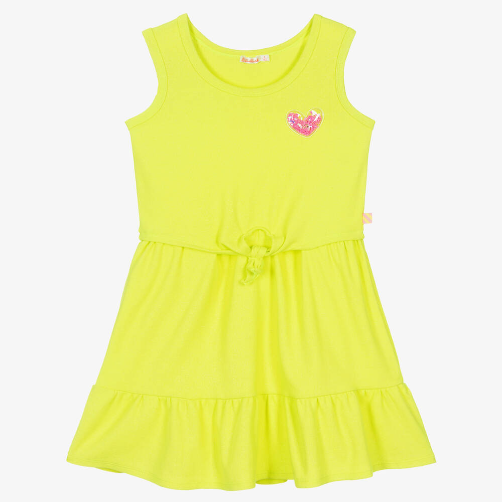 Shop Billieblush Girls Glittery Neon Yellow Jersey Dress