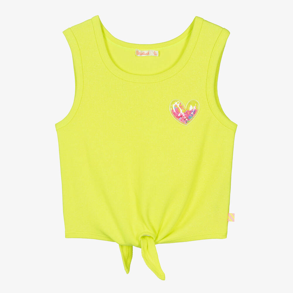 Billieblush - Girls Glittery Neon Yellow Jersey Vest Top | Childrensalon