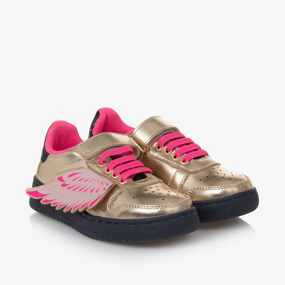 Billieblush - Girls Gold Wings Velcro Trainers | Childrensalon