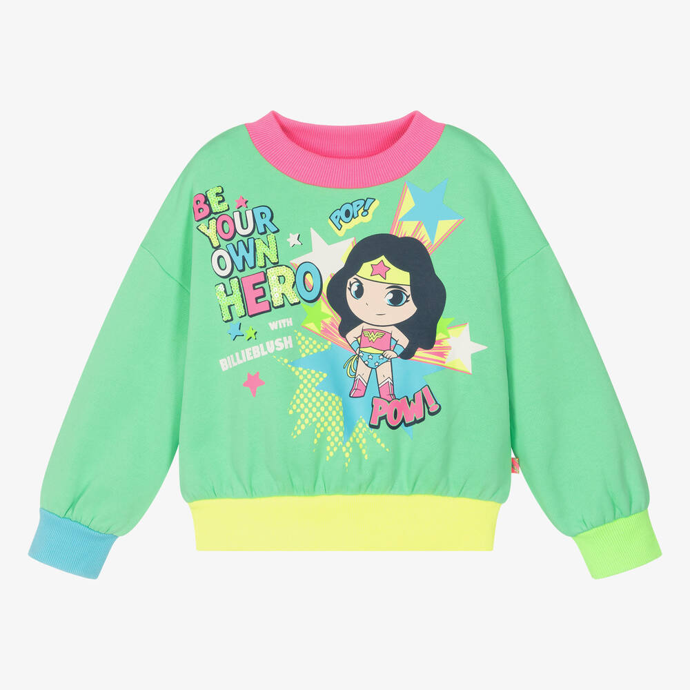 Billieblush - Sweat-shirt vert en coton DC fille | Childrensalon