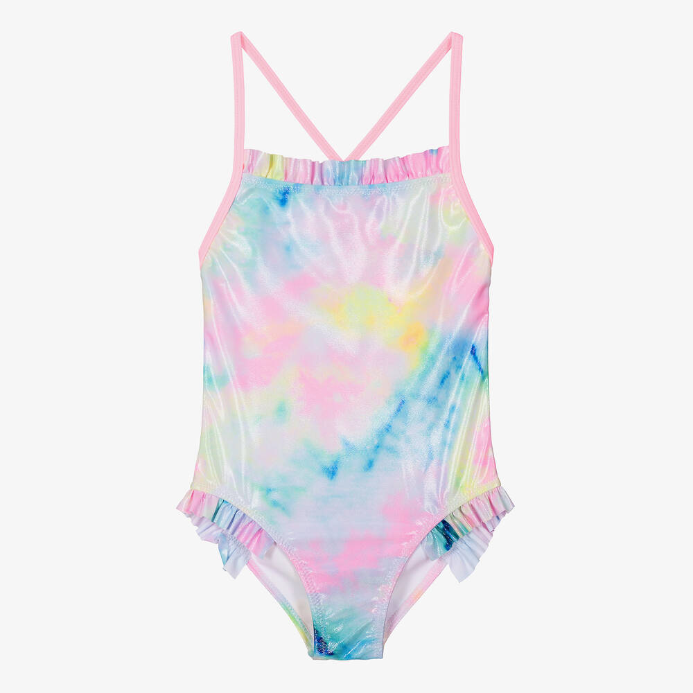 Billieblush - Girls Iridescent Pink Frill Swimsuit | Childrensalon