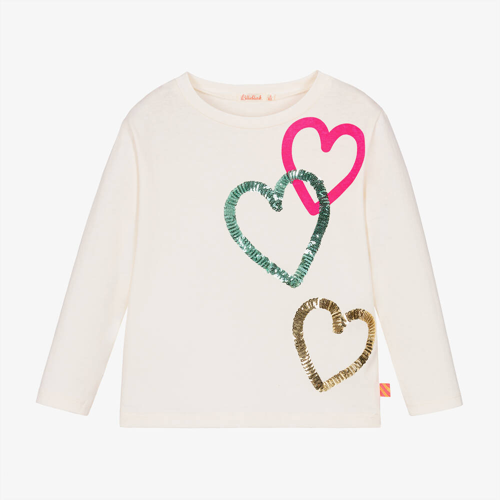 Billieblush - Girls Ivory Cotton Hearts Top | Childrensalon