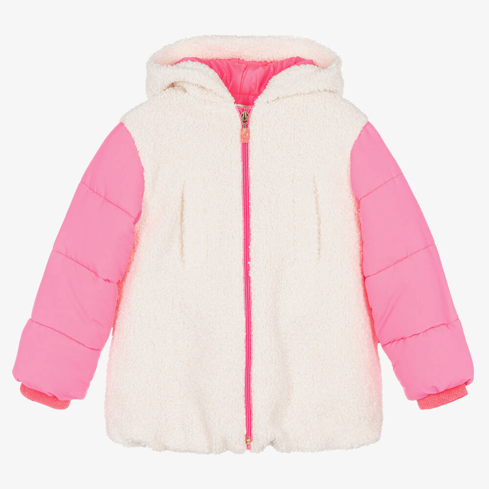 Billieblush - Girls Ivory & Pink Sherpa Fleece Jacket | Childrensalon
