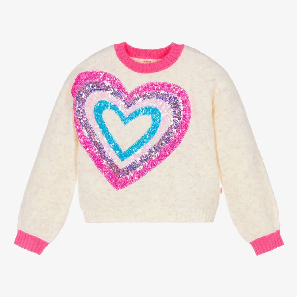 Billieblush - Girls Ivory Sequin Heart Sweater | Childrensalon