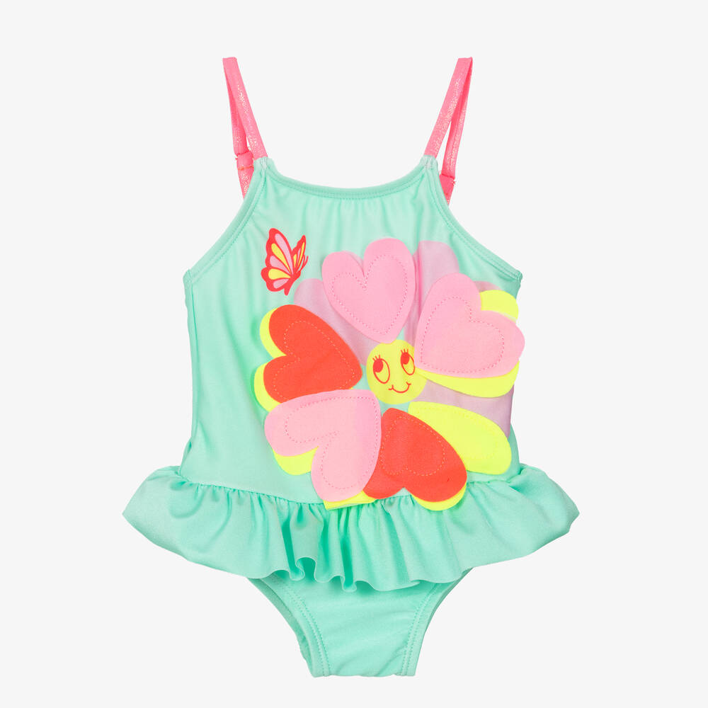 Billieblush - Girls Mint Green Frilly Flower Swimsuit | Childrensalon