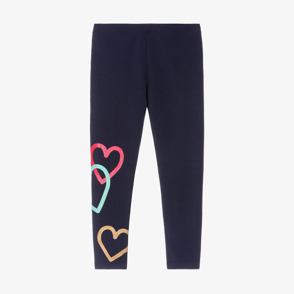 Billieblush - Girls Navy Blue Cotton Heart Leggings | Childrensalon