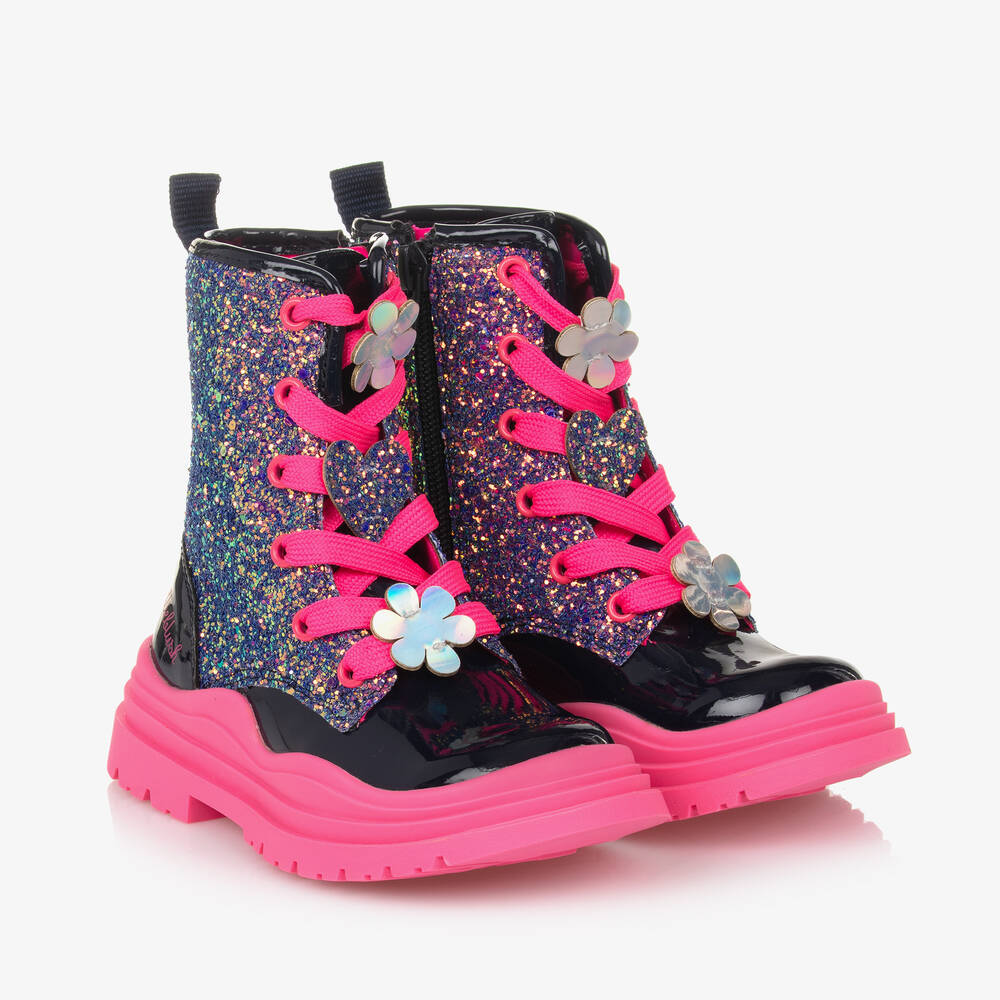 Billieblush - Girls Navy Blue & Pink Glitter Boots | Childrensalon