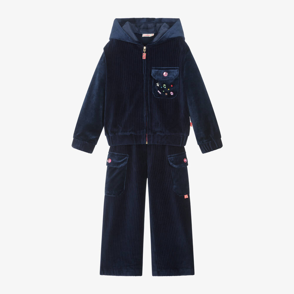 Billieblush - Girls Navy Blue Velour Tracksuit | Childrensalon