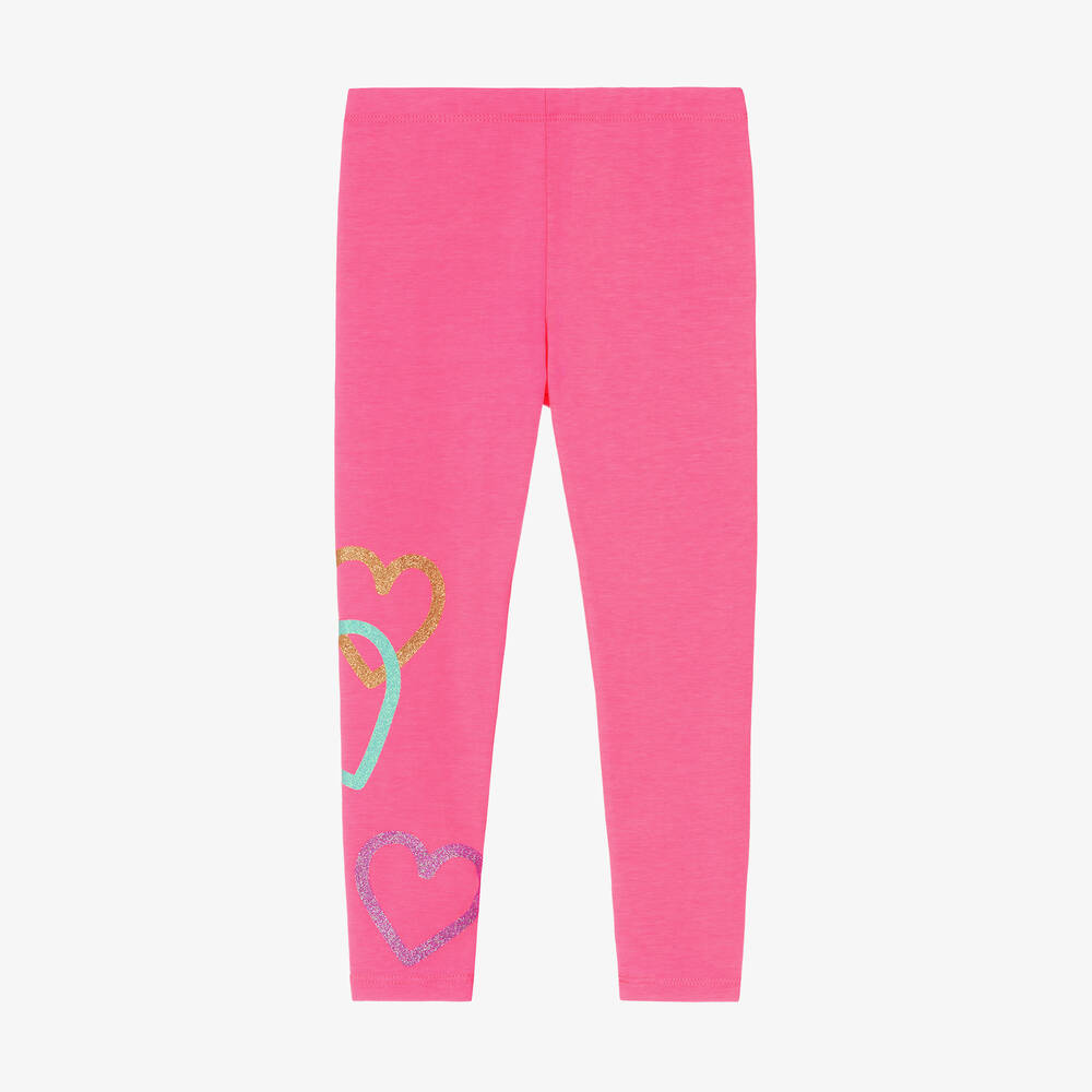 Billieblush - Girls Neon Pink Cotton Heart Leggings | Childrensalon