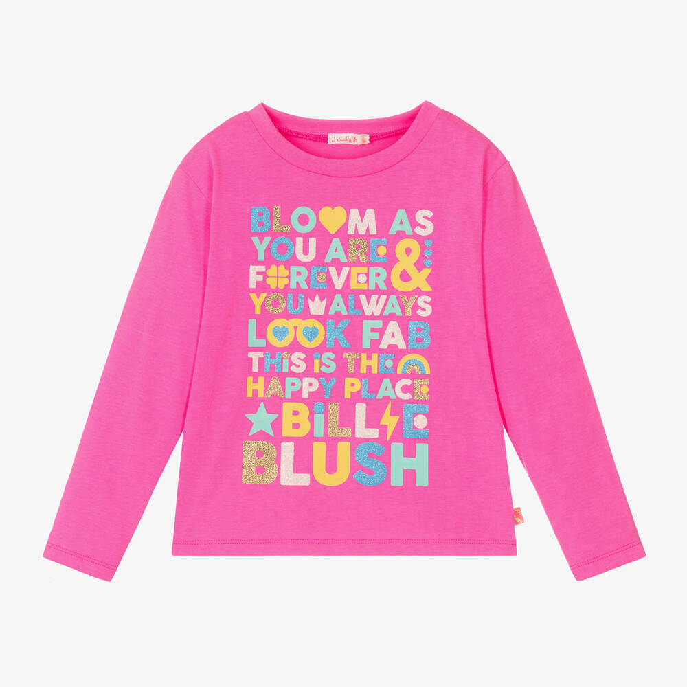 Billieblush - Girls Neon Pink Cotton Slogan Top | Childrensalon