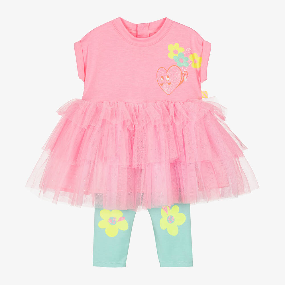 Billieblush Babies' Girls Neon Pink Cotton & Tulle Dress Set