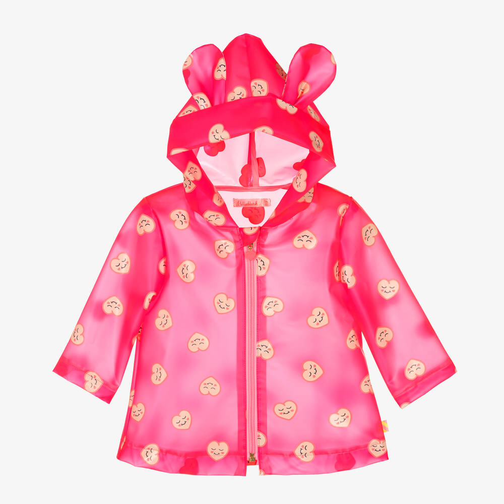 Billieblush - Girls Neon Pink Heart Raincoat | Childrensalon